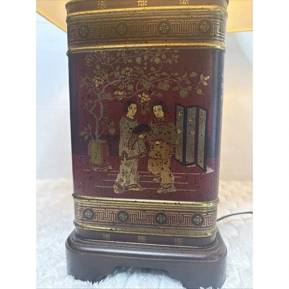 Vintage Frederick Cooper Tea Tin Canister Table Lamp Asian Chinoiserie Regency